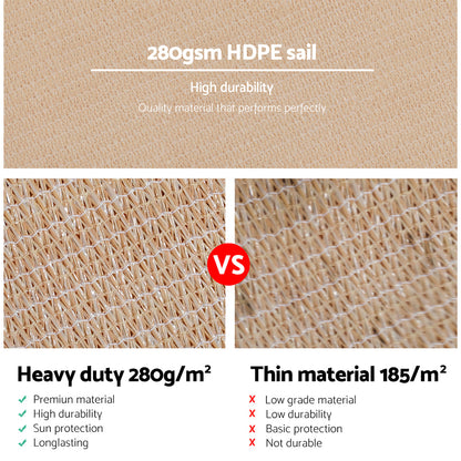 Instahut Shade Sail 6x7m Rectangle 280GSM 98% Sand Shade Cloth - Image 5