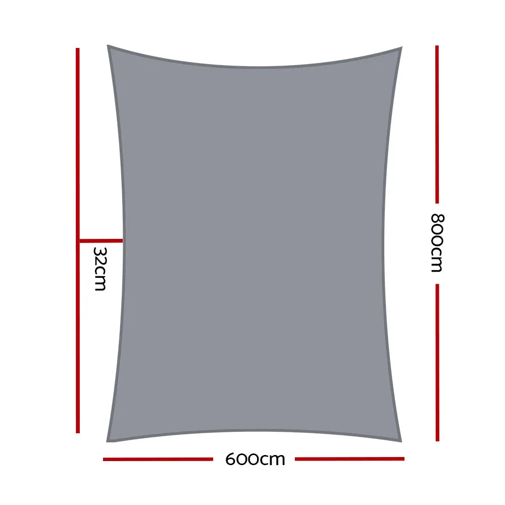 Instahut Shade Sail 6x8m Rectangle 280GSM 98% Grey Shade Cloth - Image 2