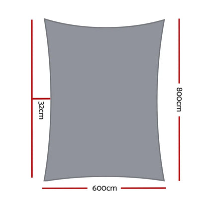 Instahut Shade Sail 6x8m Rectangle 280GSM 98% Grey Shade Cloth - Image 2