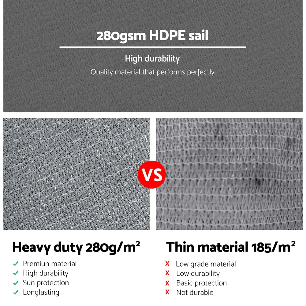 Instahut Shade Sail 6x8m Rectangle 280GSM 98% Grey Shade Cloth - Image 5