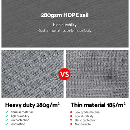 Instahut Shade Sail 6x8m Rectangle 280GSM 98% Grey Shade Cloth - Image 5