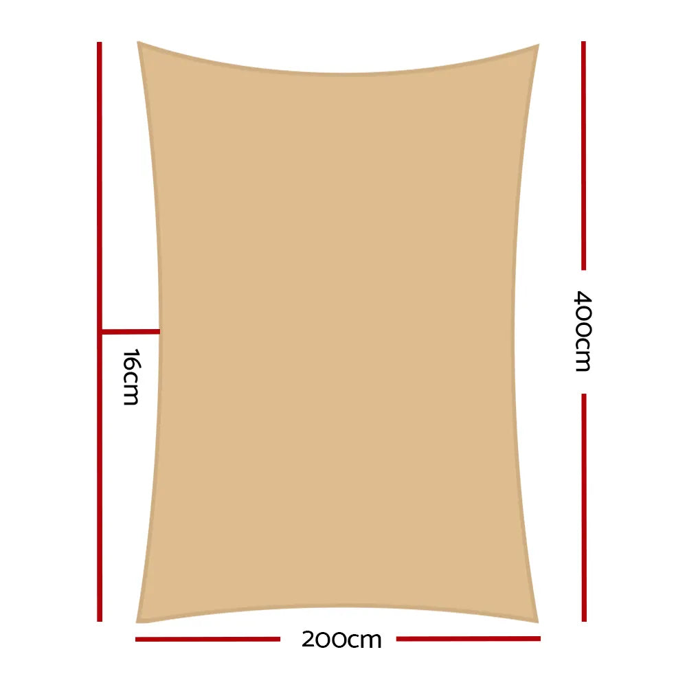 Instahut Waterproof Shade Sail 2x4m Rectangle Sand 95% Shade Cloth - Image 2