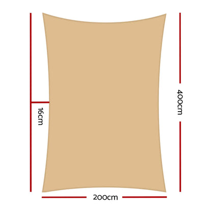 Instahut Waterproof Shade Sail 2x4m Rectangle Sand 95% Shade Cloth - Image 2