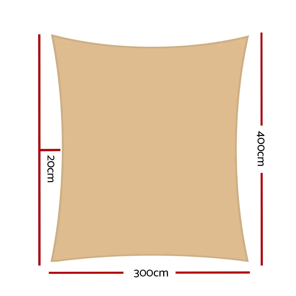 Instahut Waterproof Shade Sail 3x4m Rectangle Sand 95% Shade Cloth - Image 2