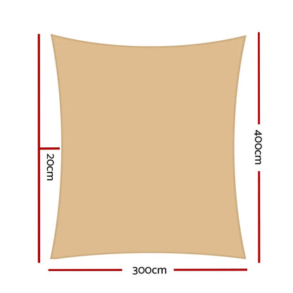 Instahut Waterproof Shade Sail 3x4m Rectangle Sand 95% Shade Cloth - Image 2