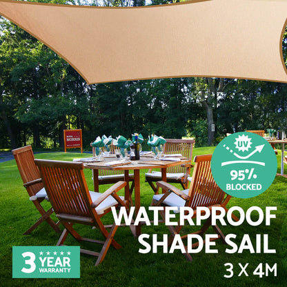 Instahut Waterproof Shade Sail 3x4m Rectangle Sand 95% Shade Cloth - Image 7