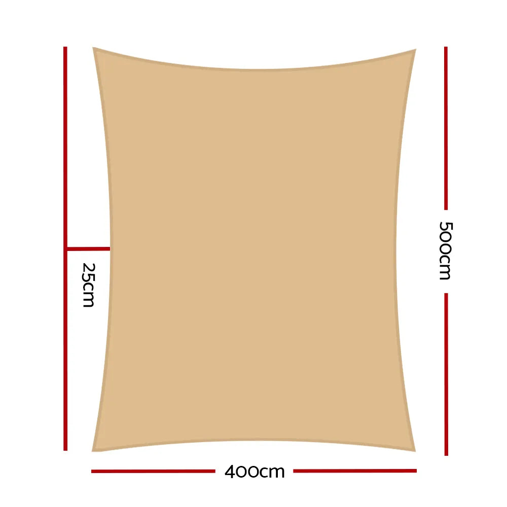 Instahut Waterproof Shade Sail 4x5m Rectangle Sand 95% Shade Cloth - Image 2