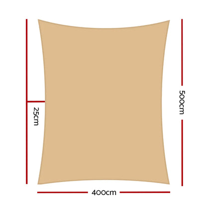 Instahut Waterproof Shade Sail 4x5m Rectangle Sand 95% Shade Cloth - Image 2