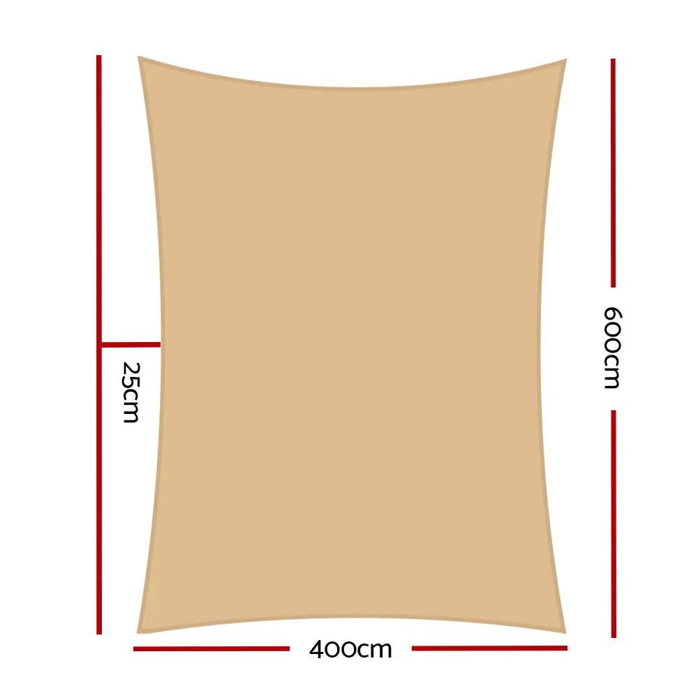 Instahut Waterproof Shade Sail 4x6m Rectangle Sand 95% Shade Cloth - Image 2