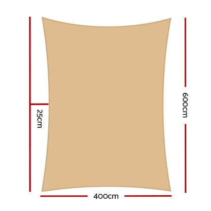 Instahut Waterproof Shade Sail 4x6m Rectangle Sand 95% Shade Cloth - Image 2