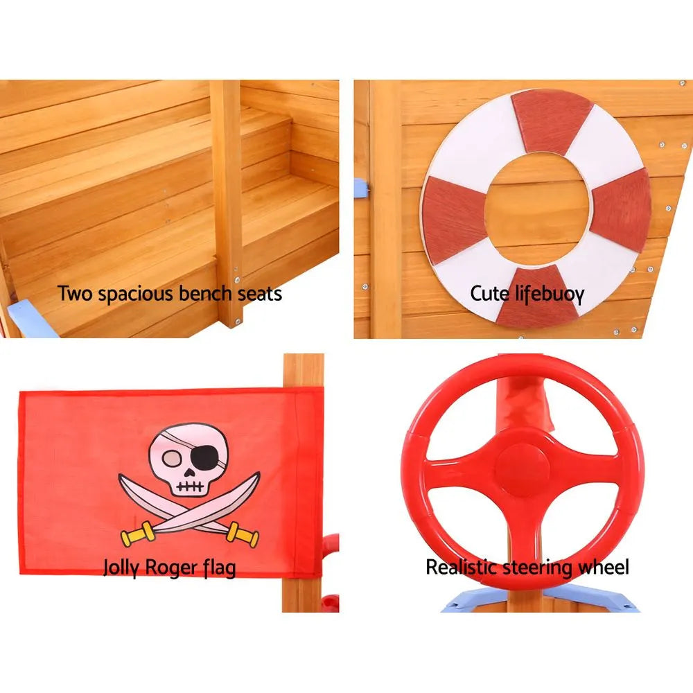 Keezi Kids Sandpit Wooden Boat Sand Pit with Canopy Bench Seat Beach Toys 165cm - Image 6