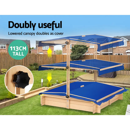 Keezi Kids Sandpit Wooden Sandbox Sand Pit with Canopy Bench Seat Toys 101cm - Image 6
