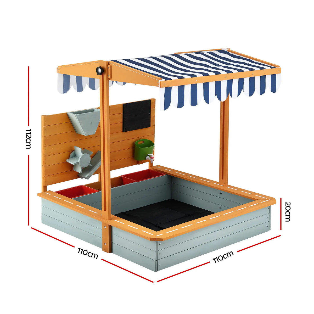 Keezi Kids Sandpit Wooden Canopy Sandbox With Cover Funnel Outdoor Toys 110cm Green - Image 2