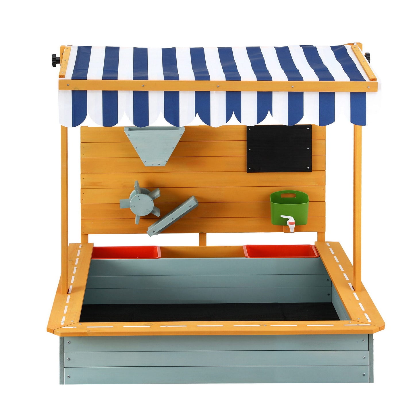 Keezi Kids Sandpit Wooden Canopy Sandbox With Cover Funnel Outdoor Toys 110cm Green - Image 3
