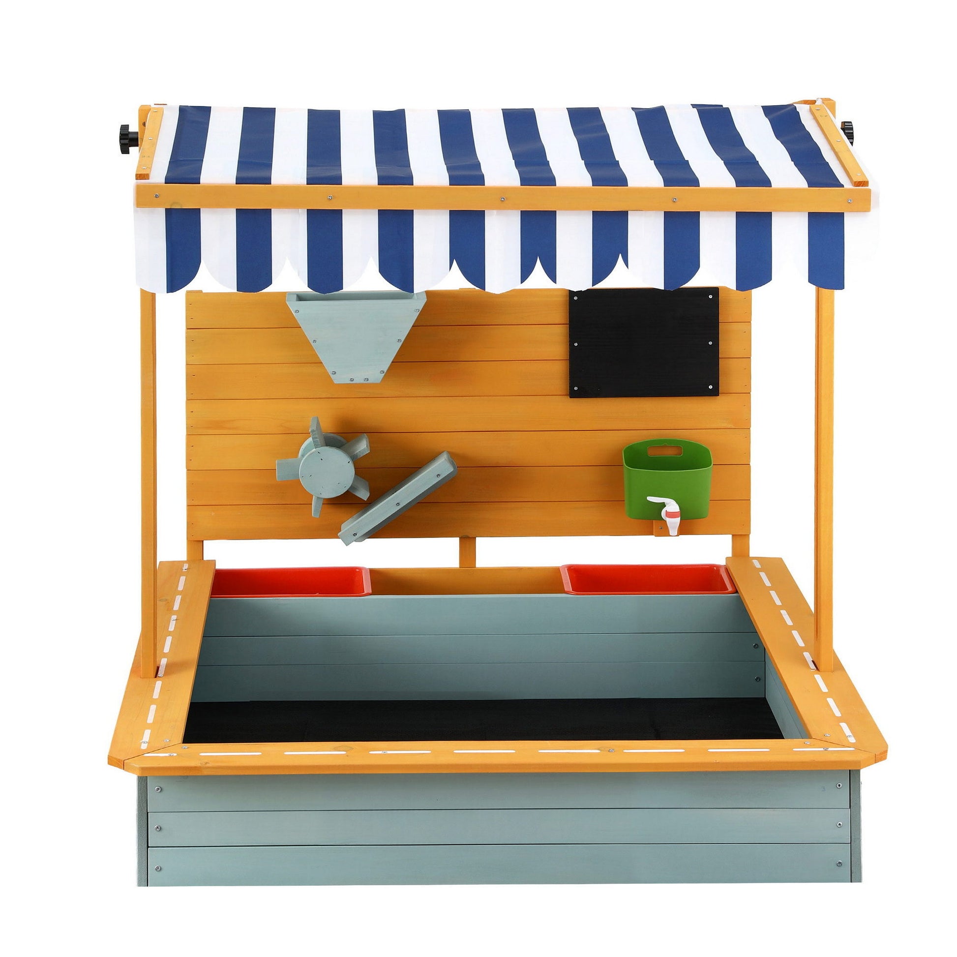 Keezi Kids Sandpit Wooden Canopy Sandbox With Cover Funnel Outdoor Toys 110cm Green - Image 3