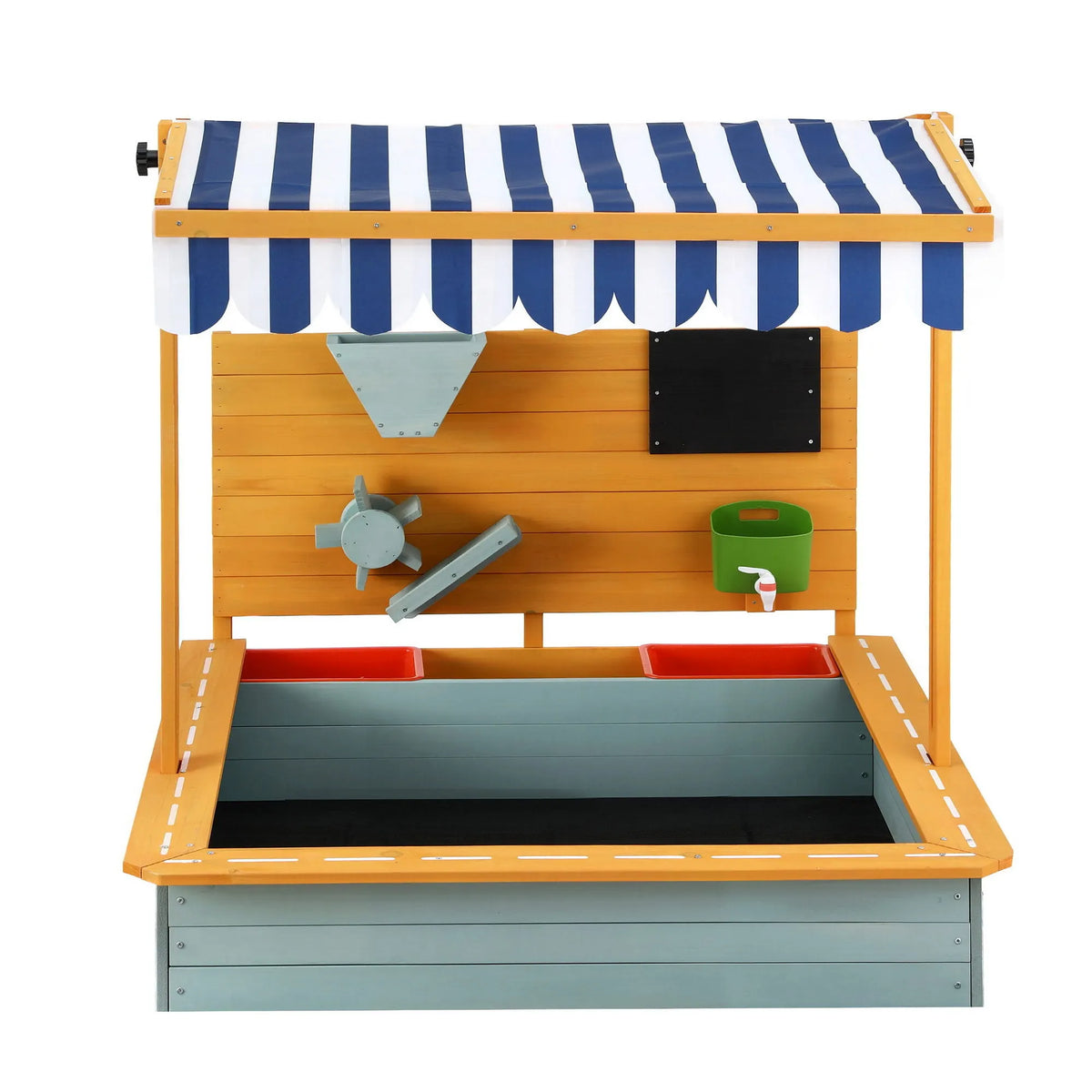 Keezi Kids Sandpit Wooden Canopy Sandbox With Cover Funnel Outdoor Toys 110cm Green - Image 3