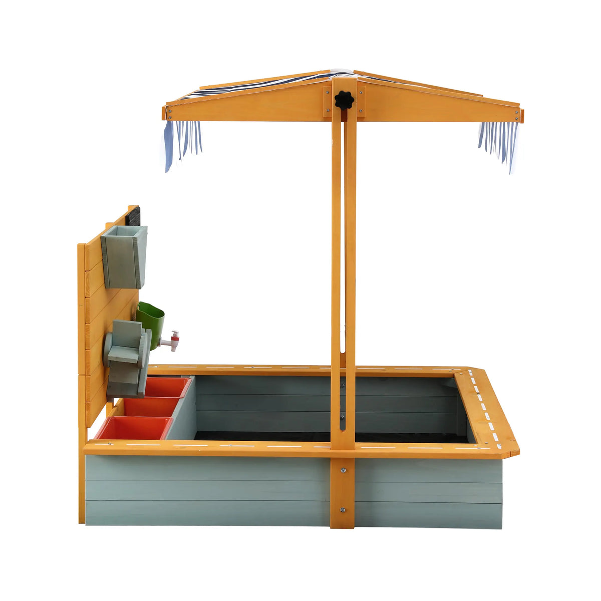 Keezi Kids Sandpit Wooden Canopy Sandbox With Cover Funnel Outdoor Toys 110cm Green - Image 4
