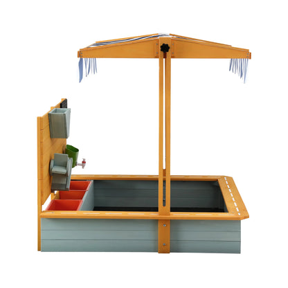 Keezi Kids Sandpit Wooden Canopy Sandbox With Cover Funnel Outdoor Toys 110cm Green - Image 4