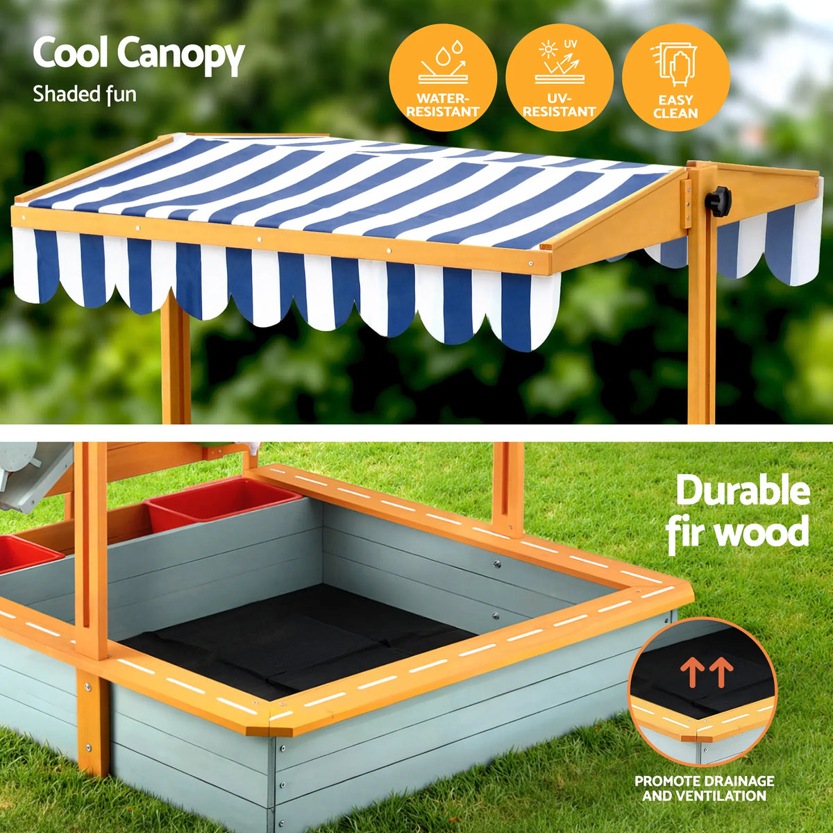 Keezi Kids Sandpit Wooden Canopy Sandbox With Cover Funnel Outdoor Toys 110cm Green - Image 6