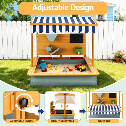Keezi Kids Sandpit Wooden Canopy Sandbox With Cover Funnel Outdoor Toys 110cm Green - Image 7