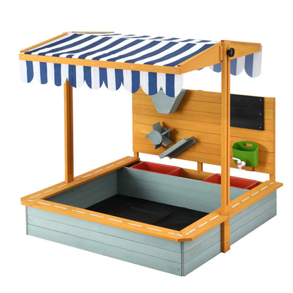 Keezi Kids Sandpit Wooden Canopy Sandbox With Cover Funnel Outdoor Toys 110cm Green - Image 8