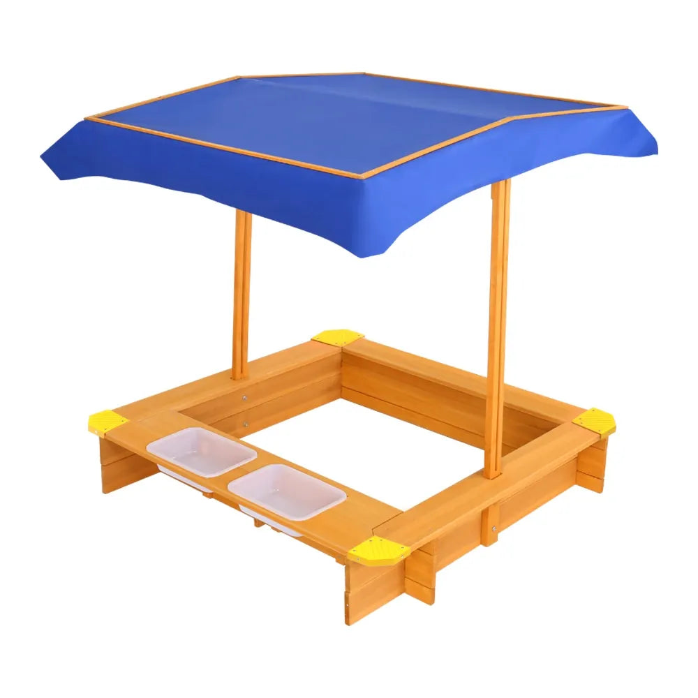 Keezi Kids Sandpit Wooden Sandbox Sand Pit with Canopy Water Basin Toys 103cm - Image 3