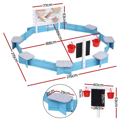 Keezi Kids Sandpit Wooden Round Sand Pit Funnel Bench Seat Beach Toys 215cm - Image 2