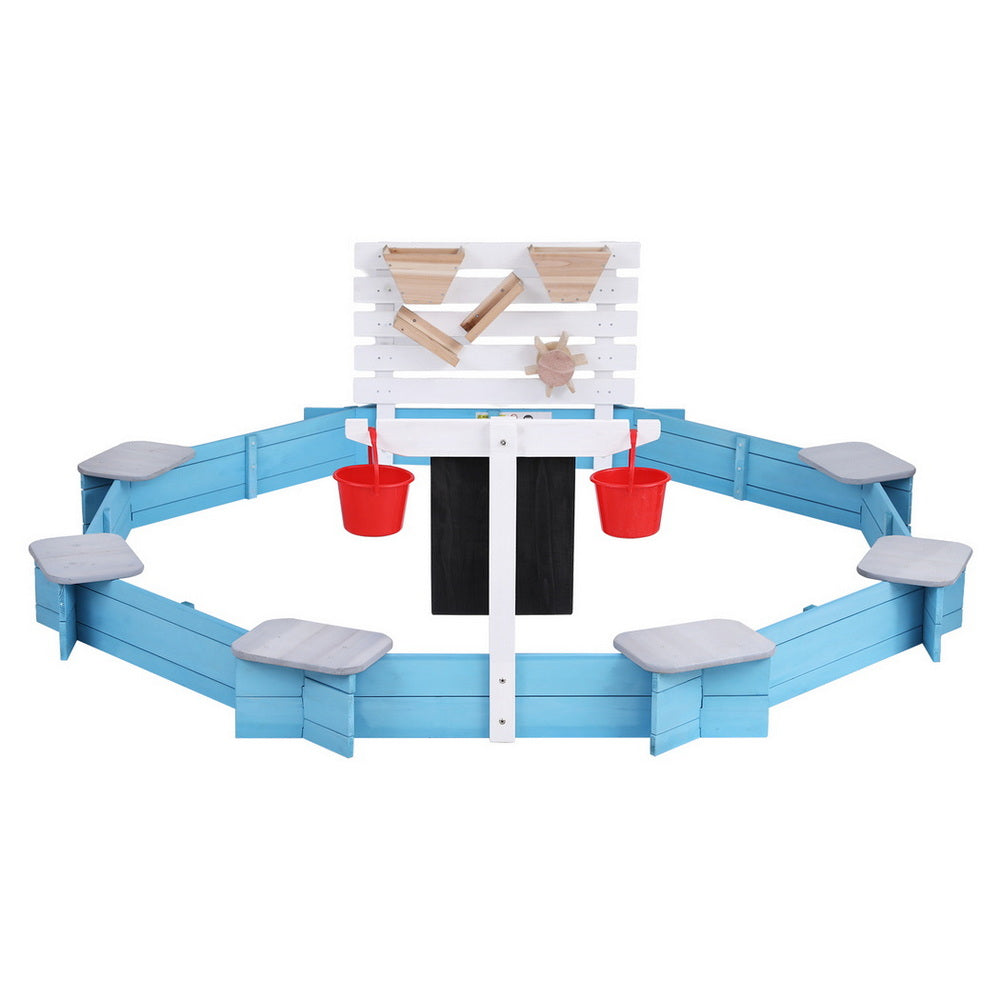 Keezi Kids Sandpit Wooden Round Sand Pit Funnel Bench Seat Beach Toys 215cm - Image 3