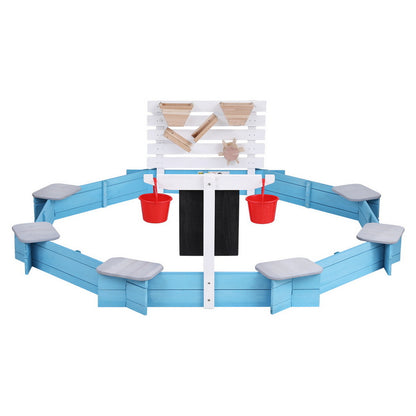 Keezi Kids Sandpit Wooden Round Sand Pit Funnel Bench Seat Beach Toys 215cm - Image 3