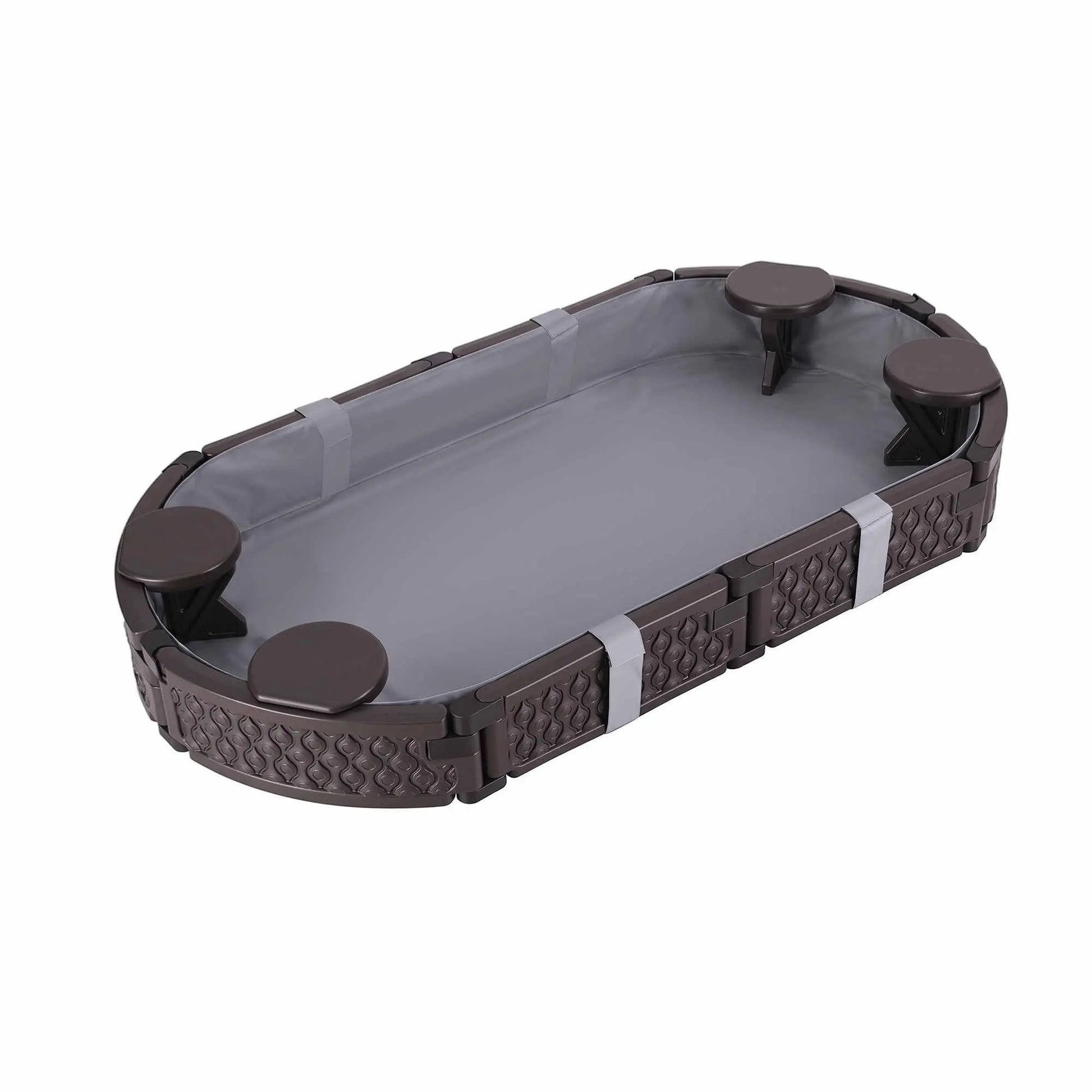 Keezi Kids Sandpit Toys Outdoor Sandbox Oval Sand Pit 4 Seats Grey Cover - Image 3