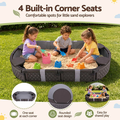 Keezi Kids Sandpit Toys Outdoor Sandbox Oval Sand Pit 4 Seats Grey Cover - Image 4