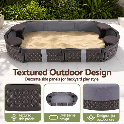 Keezi Kids Sandpit Toys Outdoor Sandbox Oval Sand Pit 4 Seats Grey Cover - Image 7