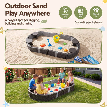 Keezi Kids Sandpit Toys Outdoor Sandbox Oval Sand Pit 4 Seats Grey Cover - Image 8