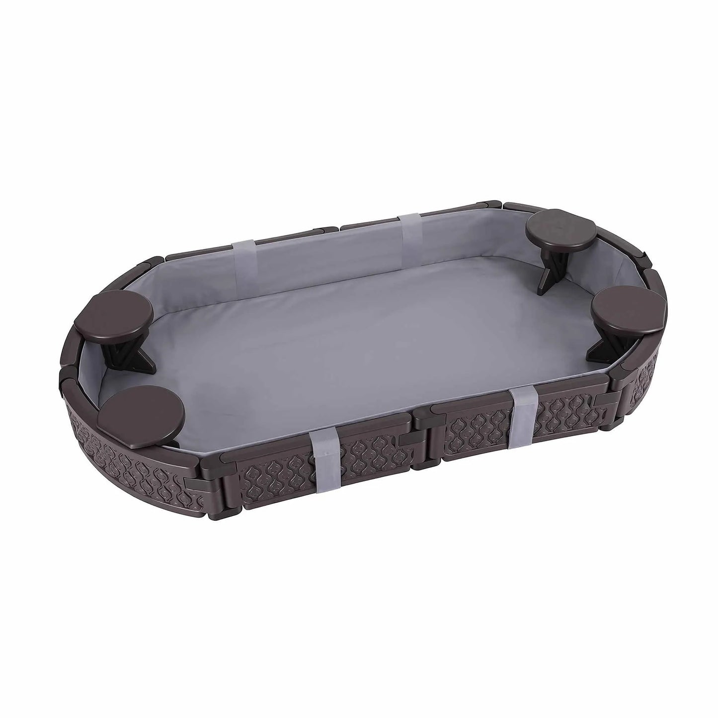 Keezi Kids Sandpit Toys Outdoor Sandbox Oval Sand Pit 4 Seats Grey Cover - Image 9