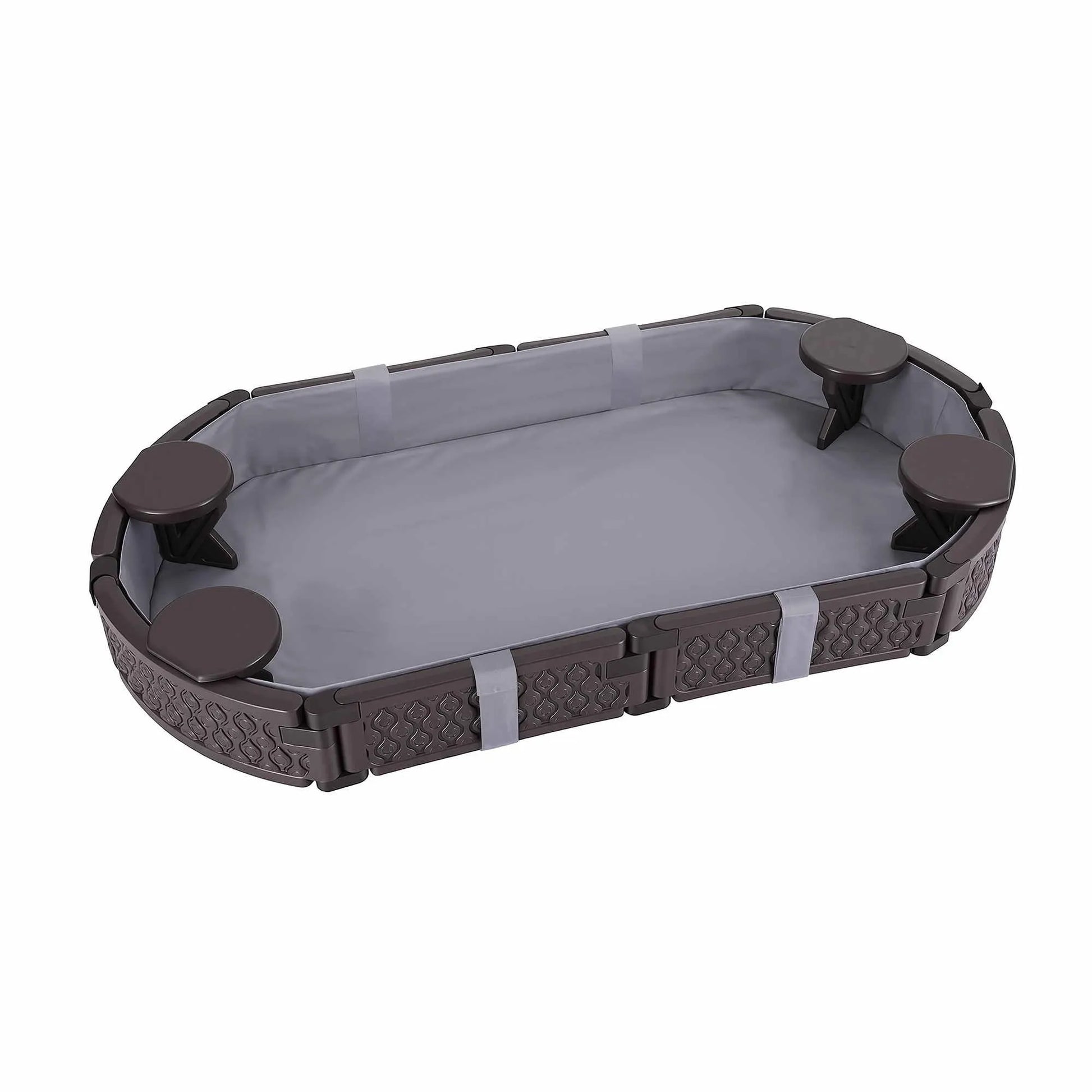 Keezi Kids Sandpit Toys Outdoor Sandbox Oval Sand Pit 4 Seats Grey Cover - Image 9