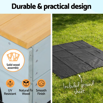 Keezi Wooden Car Sandpit Kids Sandbox Outdoor Play Toy w/ Storage Ground Sheet 120cm - Image 7