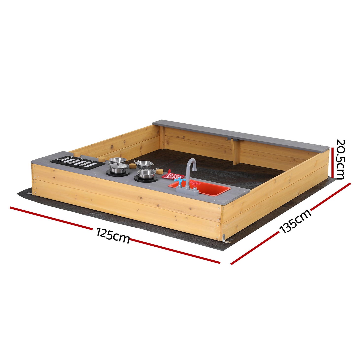 Keezi Wooden Sandpit Sand Pit Outdoor Kids Toy Box Mud Kitchen Sink Storage Bench - Image 2