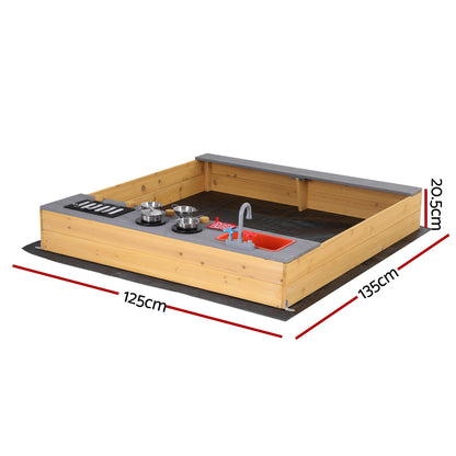 Keezi Wooden Sandpit Sand Pit Outdoor Kids Toy Box Mud Kitchen Sink Storage Bench - Image 2