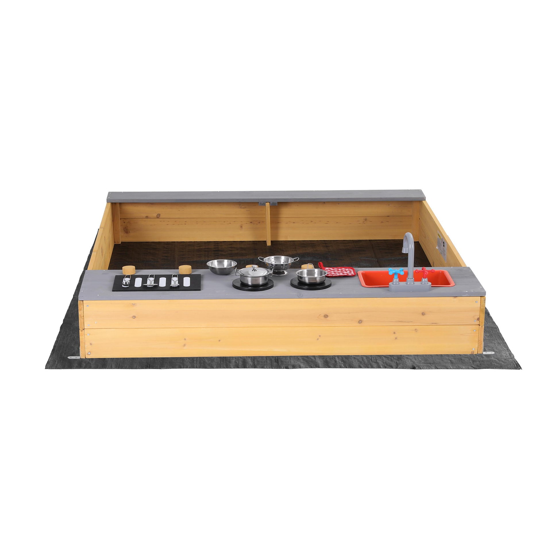 Keezi Wooden Sandpit Sand Pit Outdoor Kids Toy Box Mud Kitchen Sink Storage Bench - Image 3