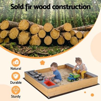 Keezi Wooden Sandpit Sand Pit Outdoor Kids Toy Box Mud Kitchen Sink Storage Bench - Image 6