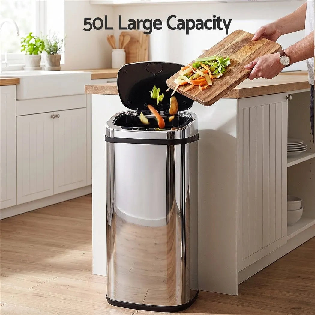 Devanti 50L Motion Sensor Bin Rubbish Automatic Silver - Image 5