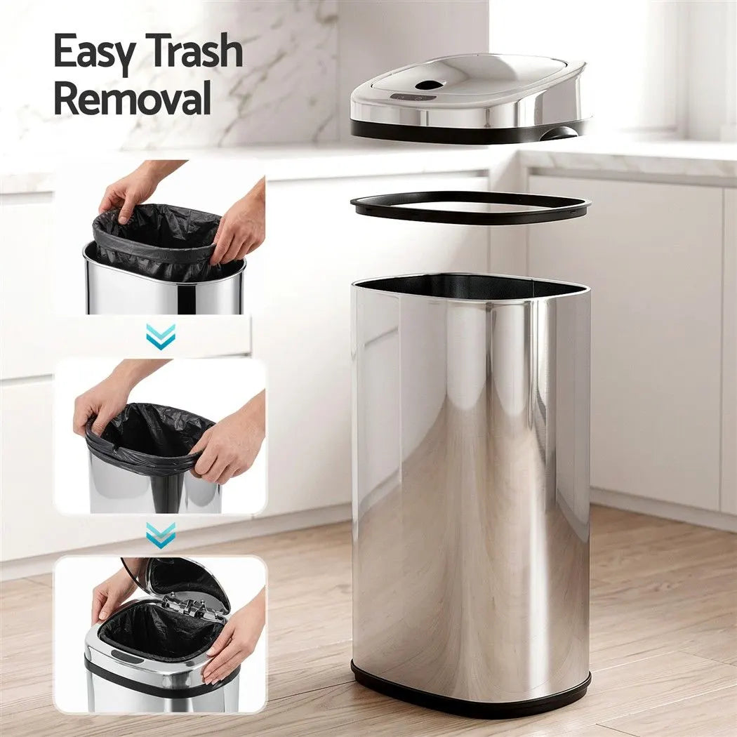 Devanti 50L Motion Sensor Bin Rubbish Automatic Silver - Image 8
