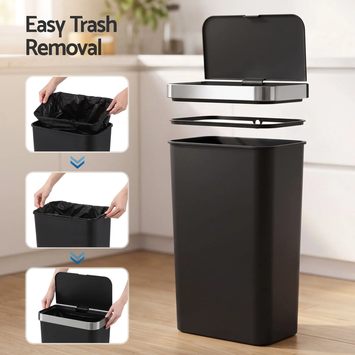 Devanti 50L Motion Sensor Trash Bin Automatic Kitchen Waste Dustbin Black - Image 8