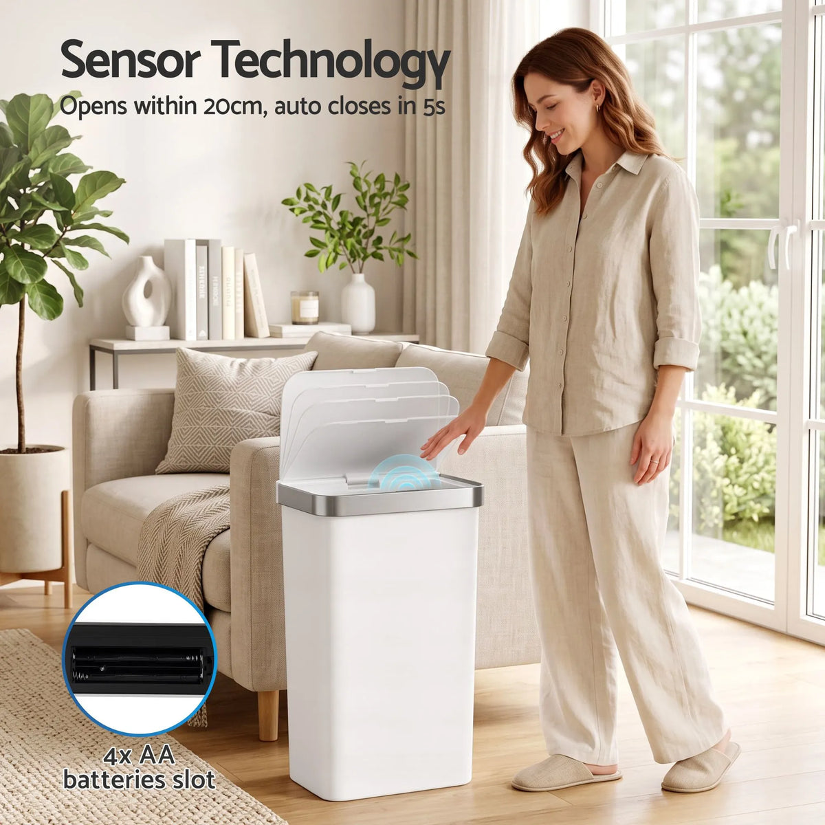 Devanti 50L Motion Sensor Trash Bin Automatic Kitchen Waste Dustbin White - Image 6