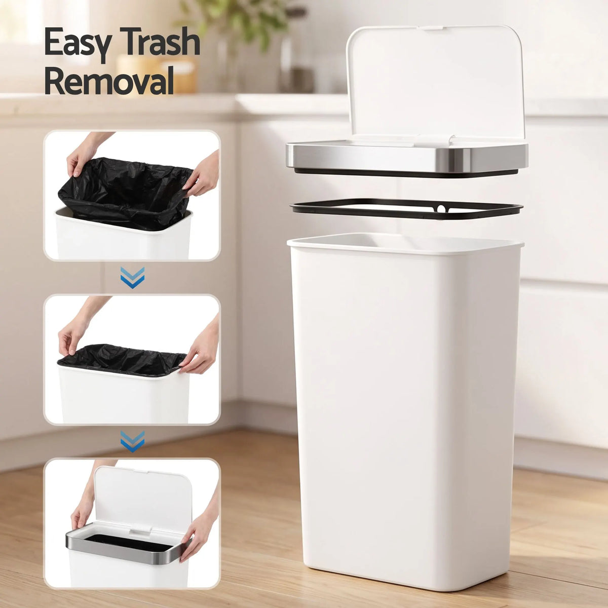 Devanti 50L Motion Sensor Trash Bin Automatic Kitchen Waste Dustbin White - Image 8