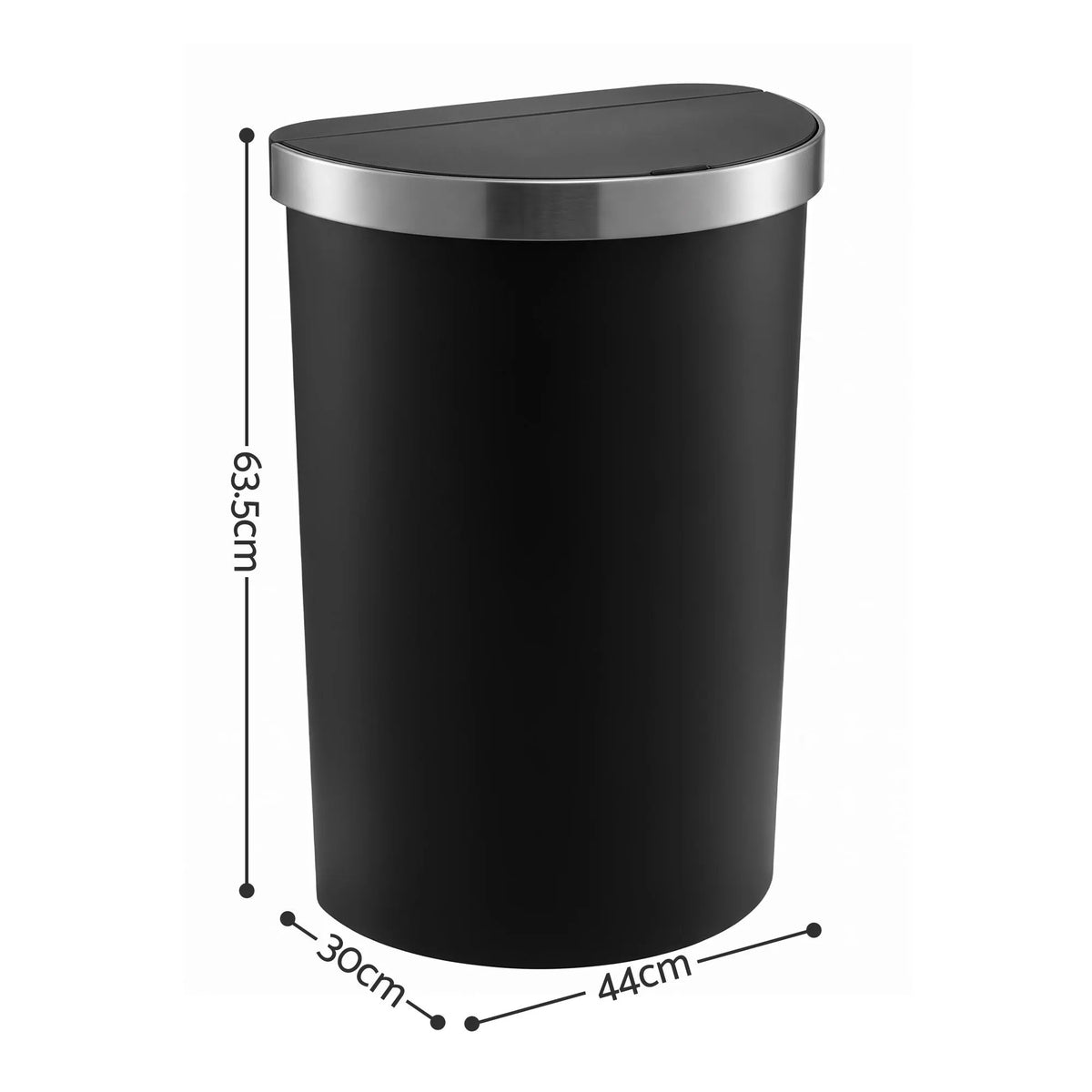 Devanti 50L Sensor Bin D-Shape Trash Can Kitchen Smart Rubbish Bin Black - Image 3