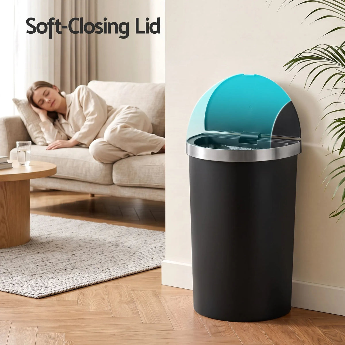 Devanti 50L Sensor Bin D-Shape Trash Can Kitchen Smart Rubbish Bin Black - Image 9