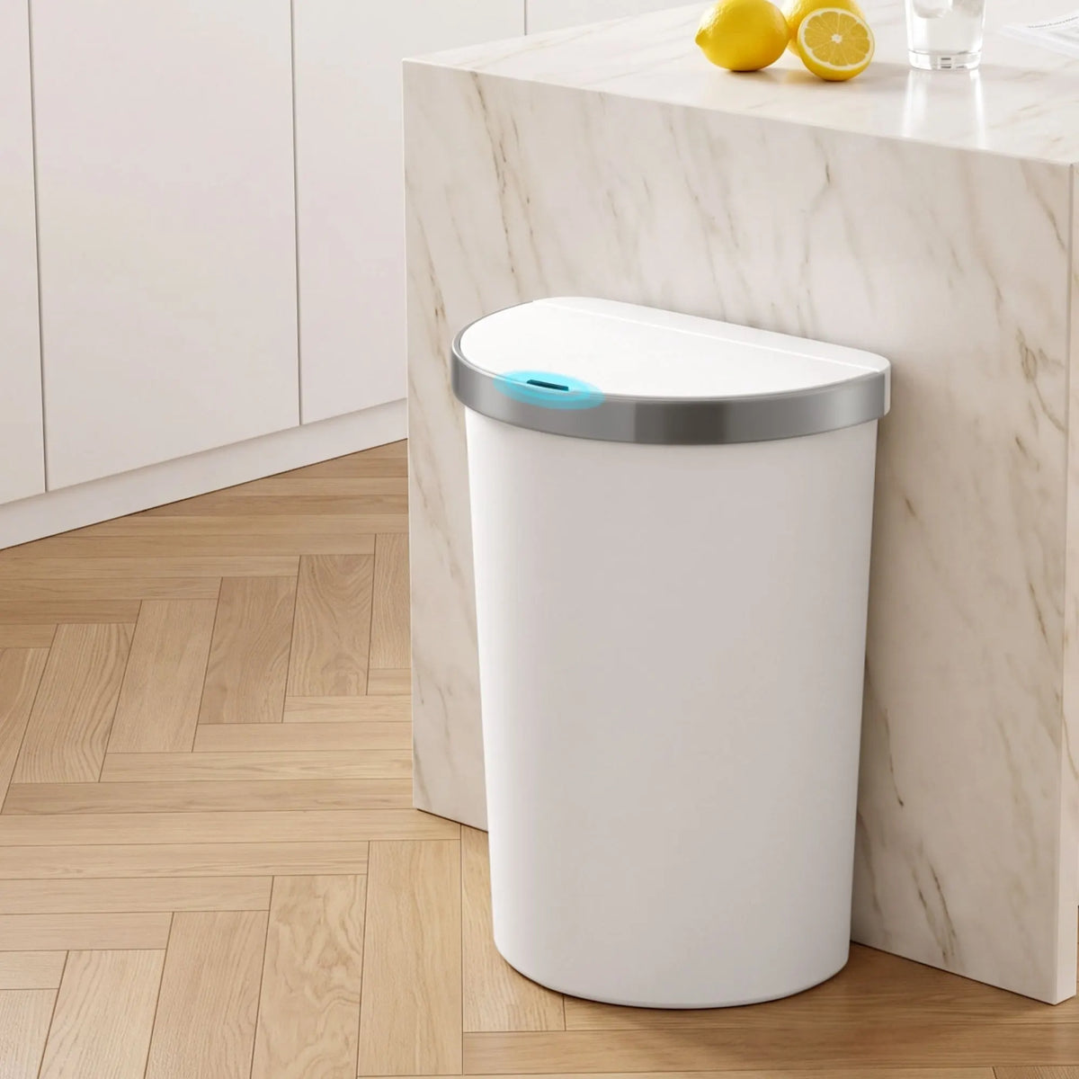 Devanti 50L Motion Sensor Bins Trash Can Kitchen Smart Rubbish Bin D-shape design White