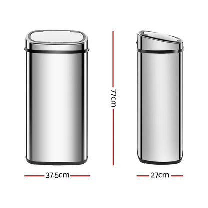 Devanti 68L Motion Sensor Bin Rubbish Automatic Silver - Image 2