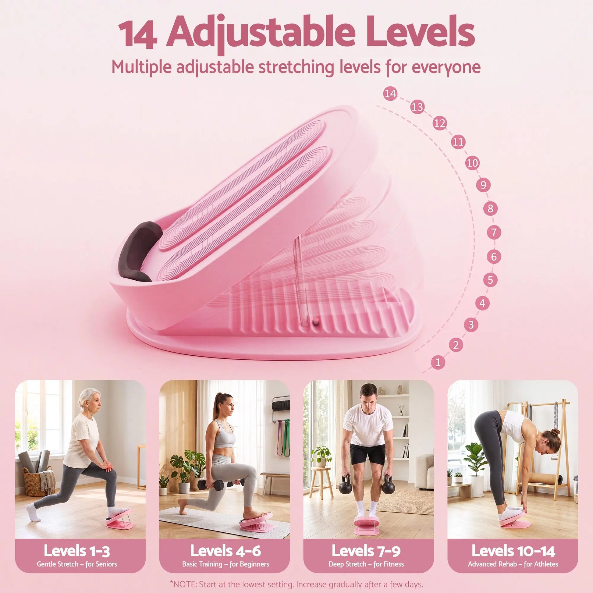 Everfit Slant Board, Balance Board, 14-Level Adjustable Incline Calf Stretcher for Stretching, Squats and Home Fitness Pink - Image 4